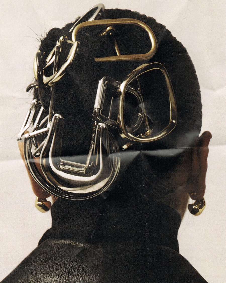 women head with gold clips