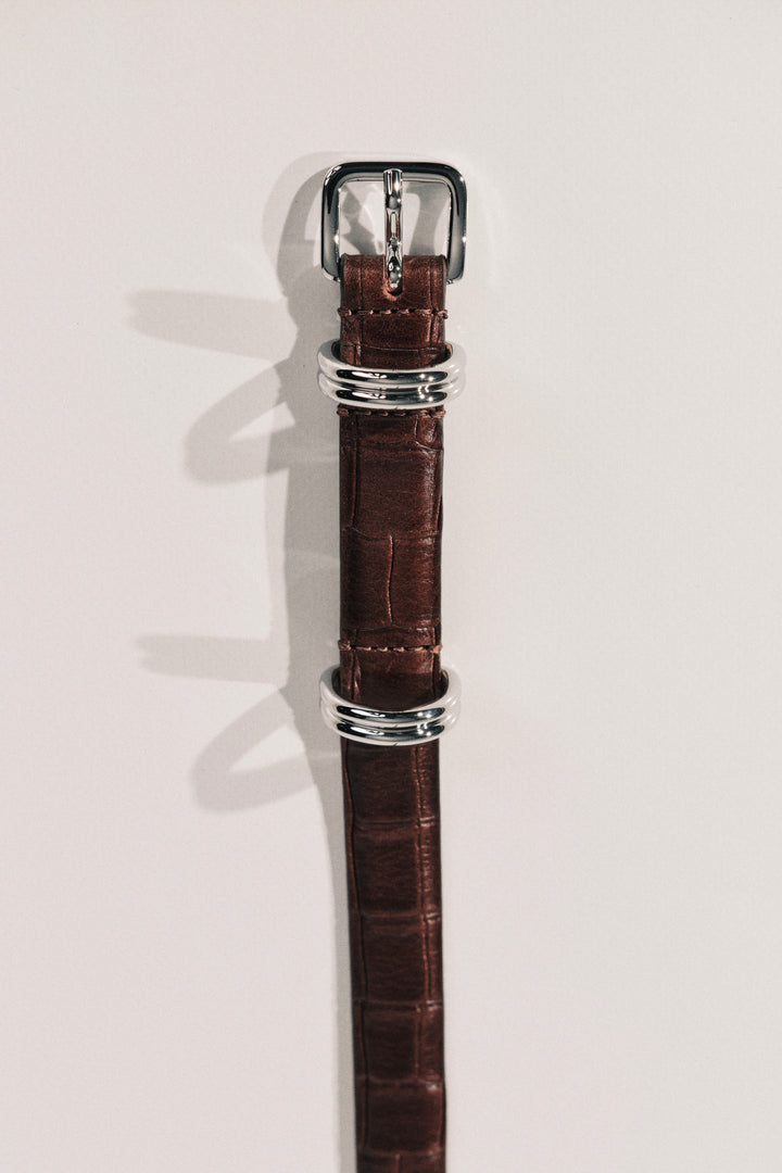 Constance Dark Brown Alligator Silver