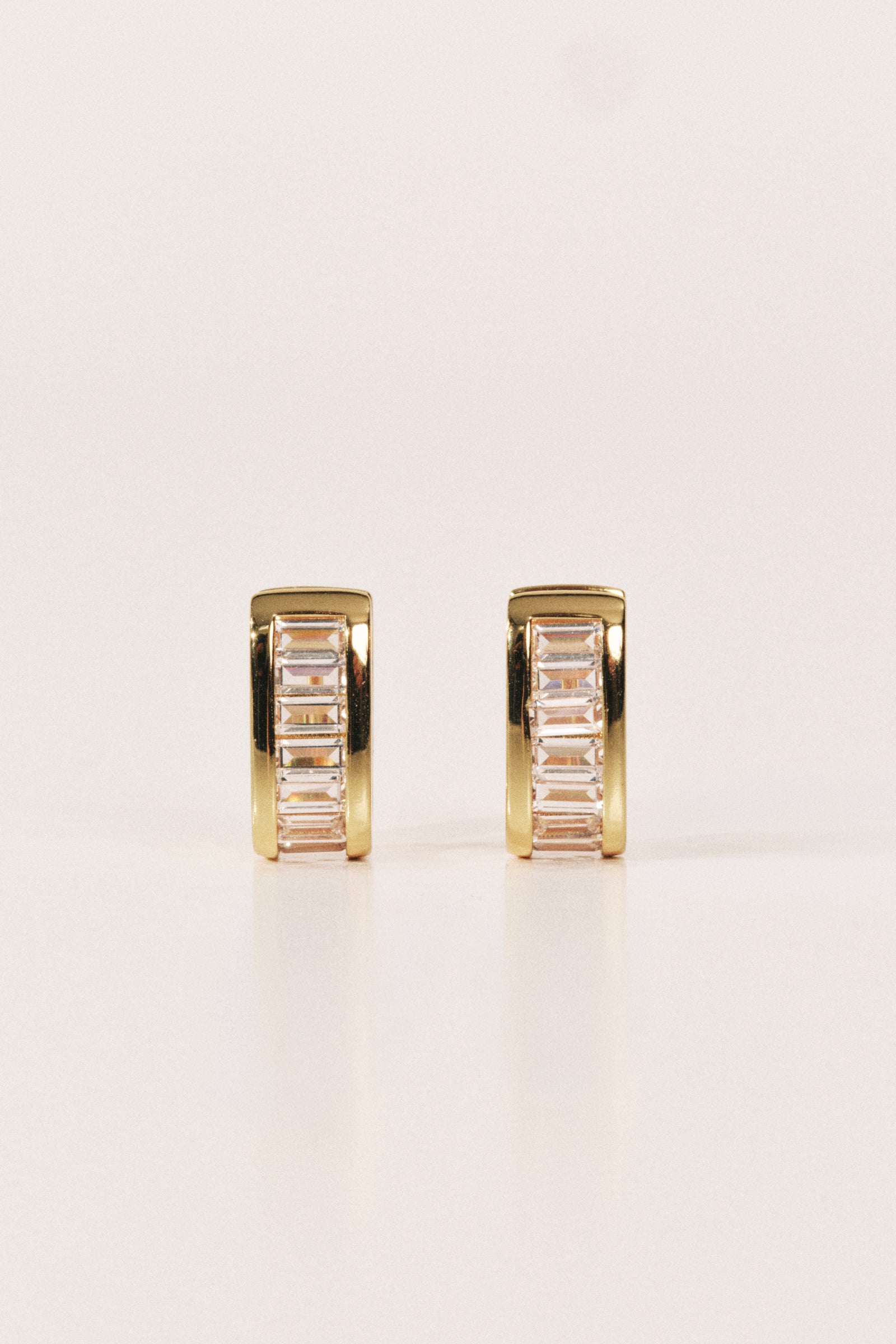 Crystal Baguette Huggies Gold