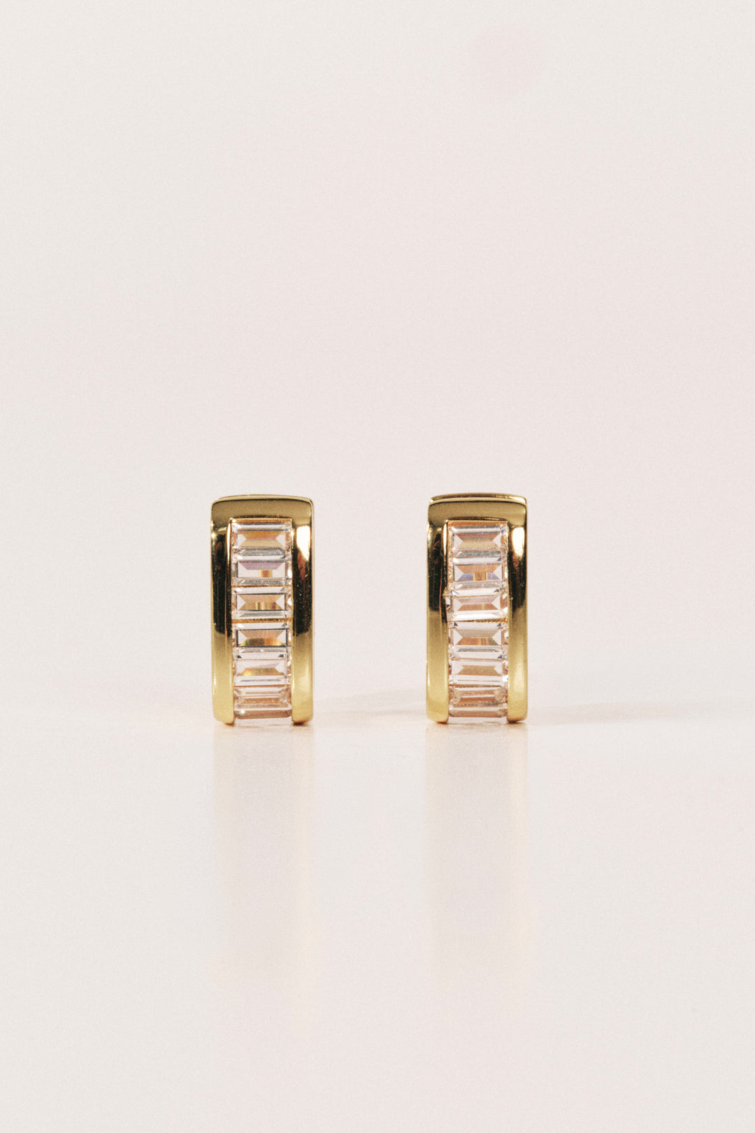 Crystal Baguette Huggies Gold