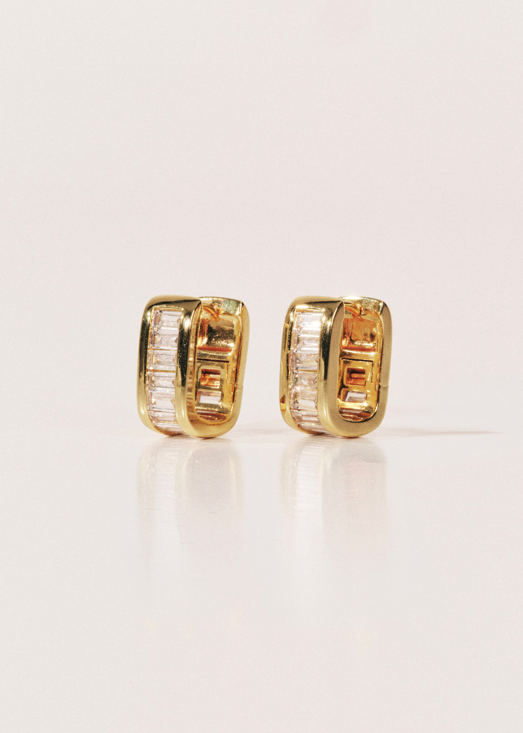 Crystal Baguette Huggies Gold