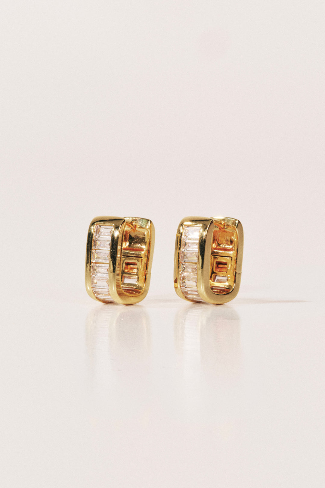 Crystal Baguette Huggies Gold