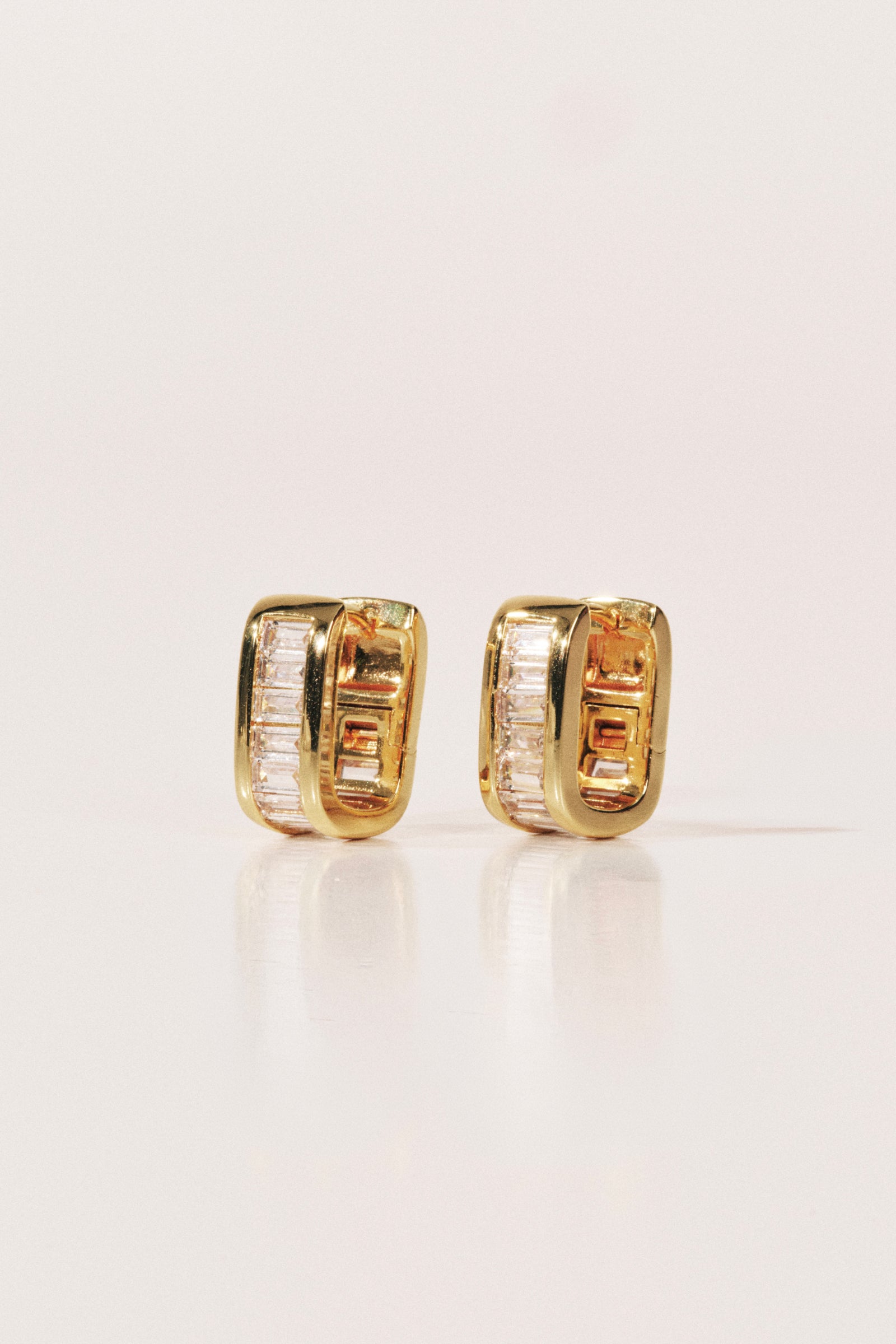 Crystal Baguette Huggies Gold
