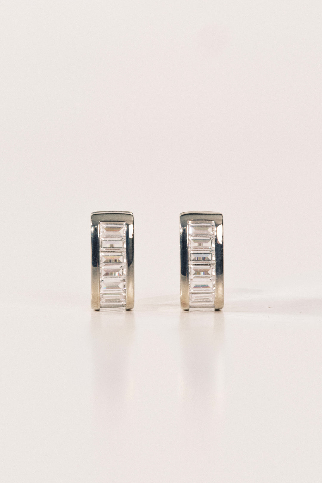 Crystal Baguette Huggies Silver