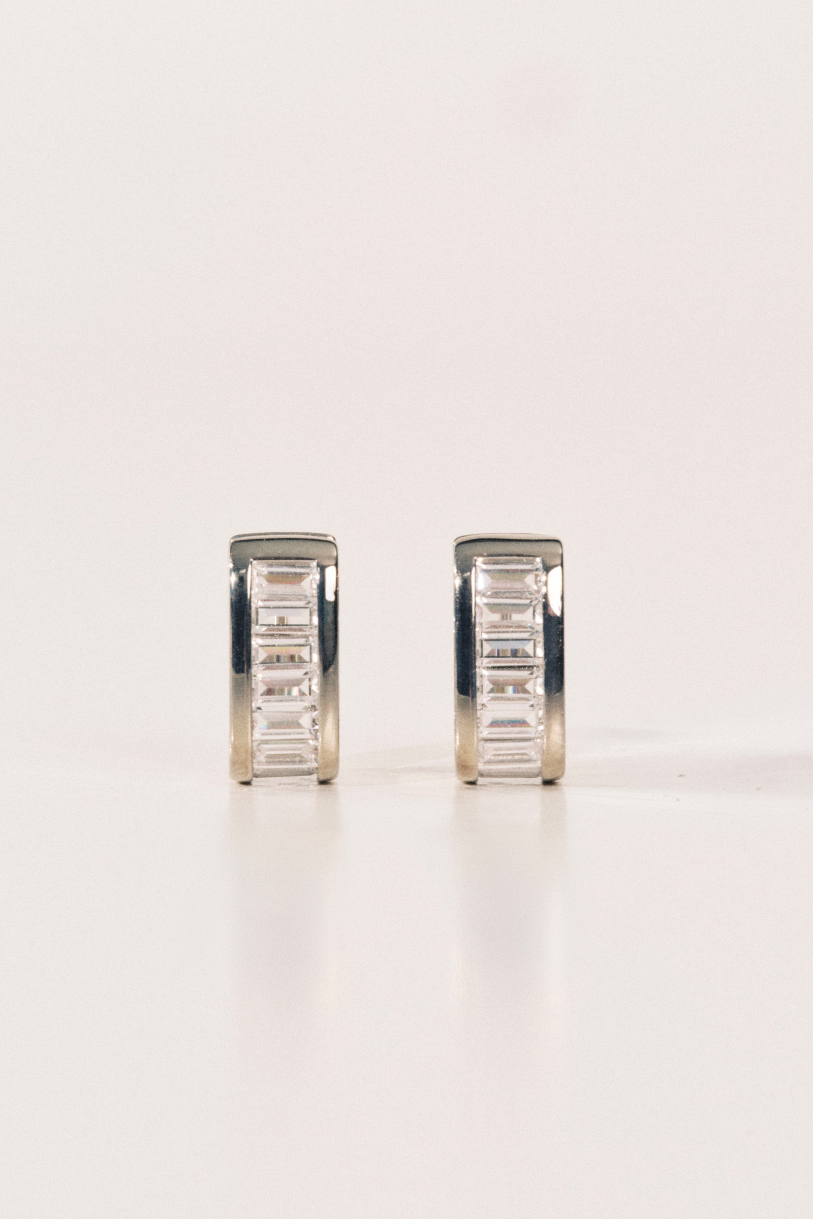 Crystal Baguette Huggies Silver