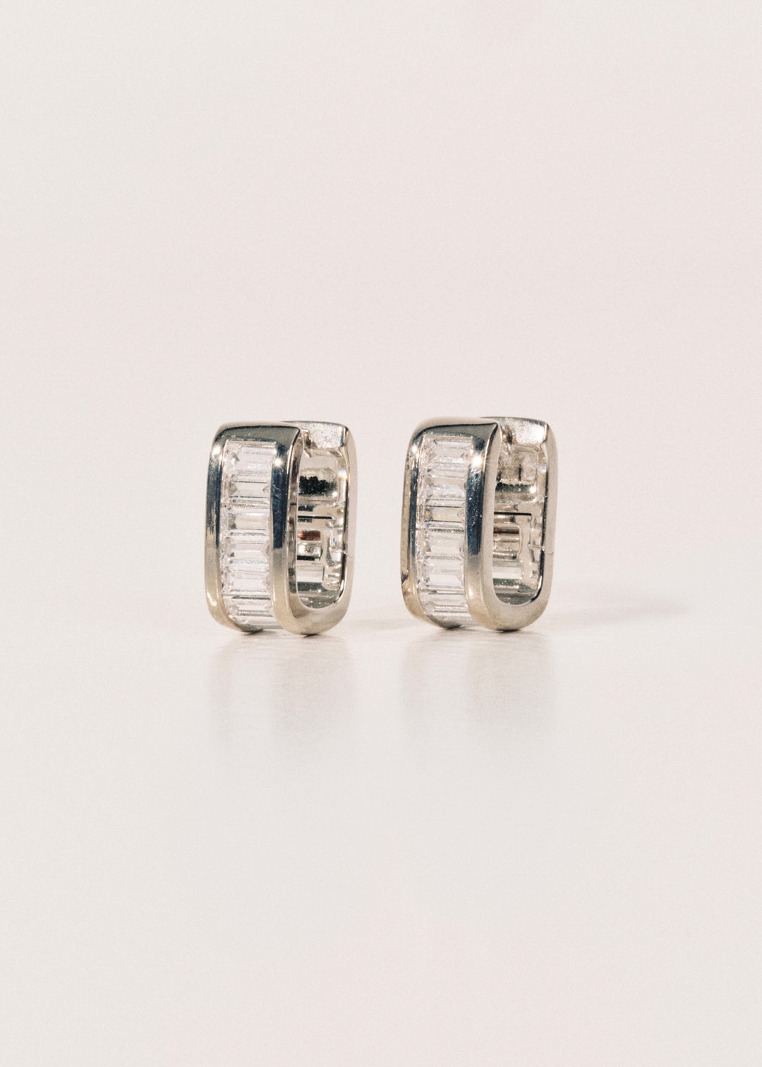 Crystal Baguette Huggies Silver