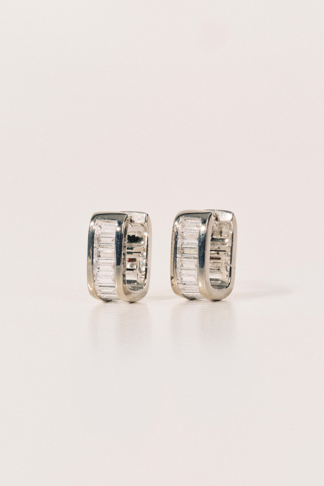 Crystal Baguette Huggies Silver