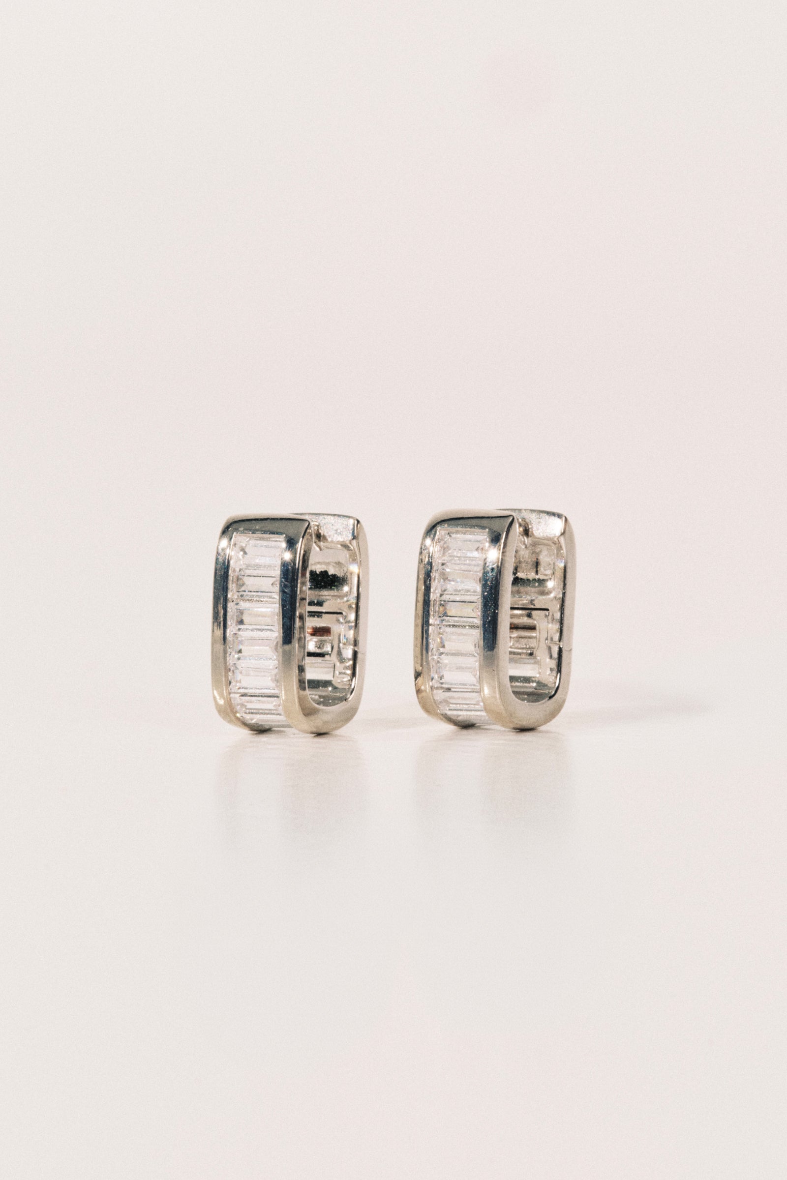 Crystal Baguette Huggies Silver