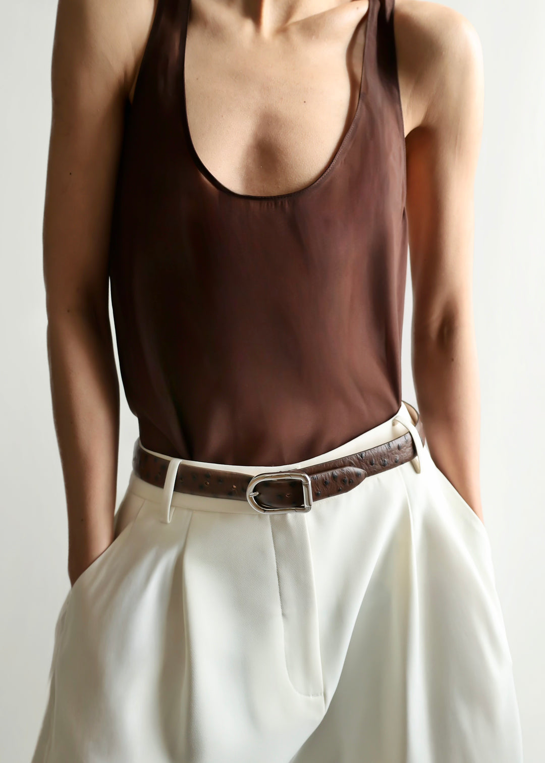 Mija Brown Ostrich Silver