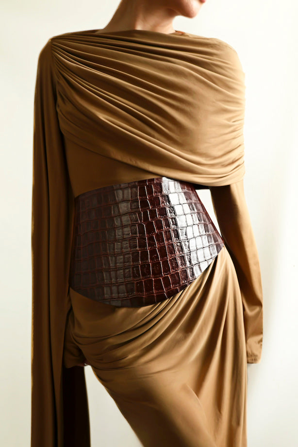 Undone Corset Dark Brown Alligator