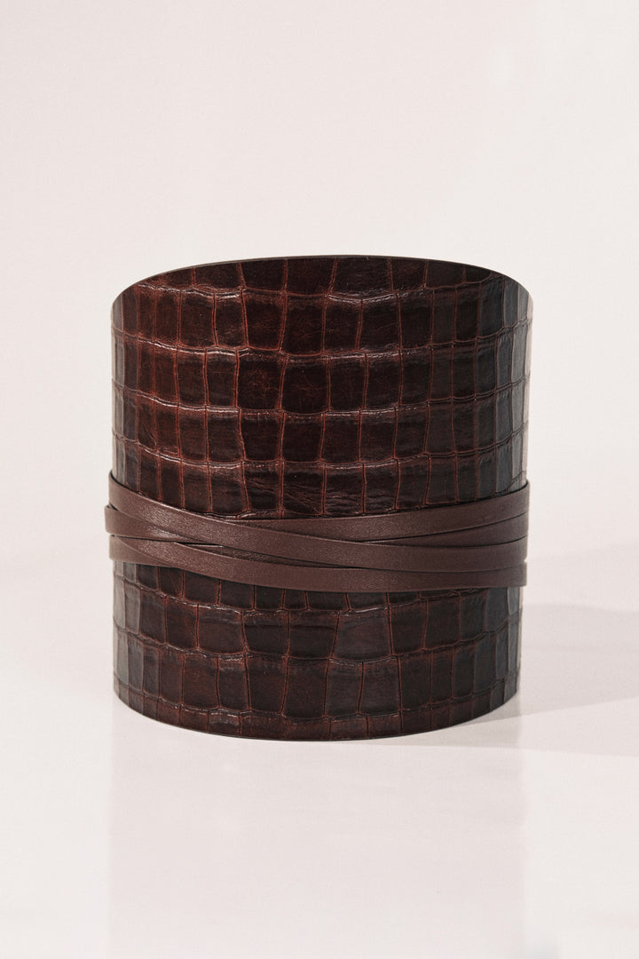 Undone Corset Dark Brown Alligator