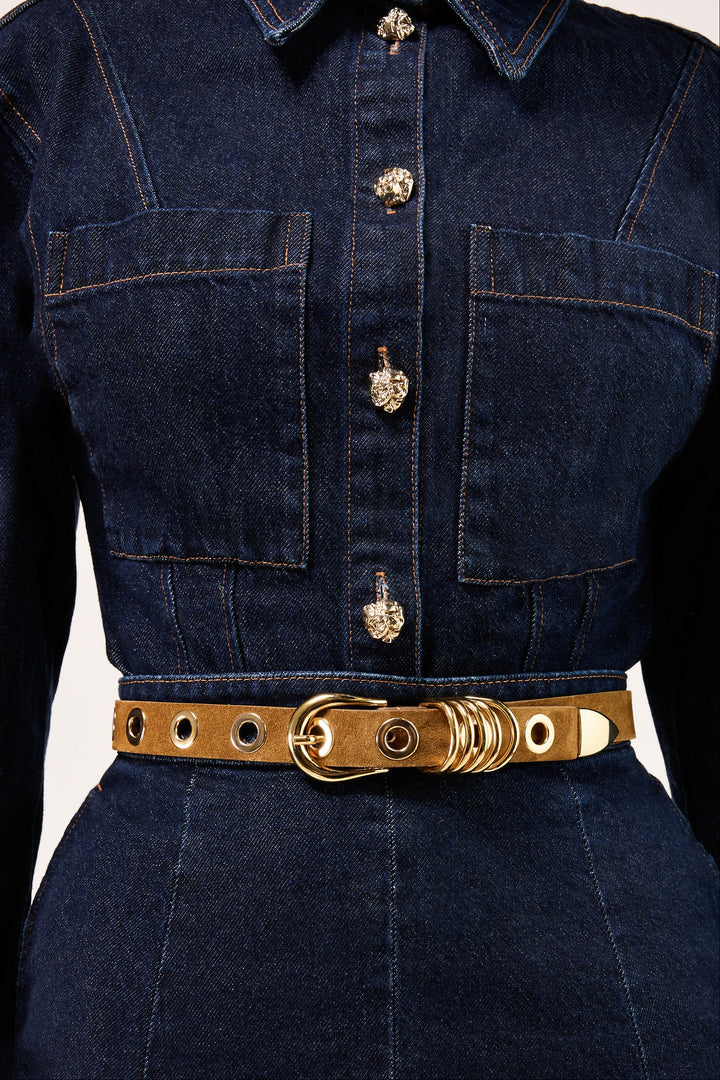 Hollyhock 10 Rivet Suede Gold