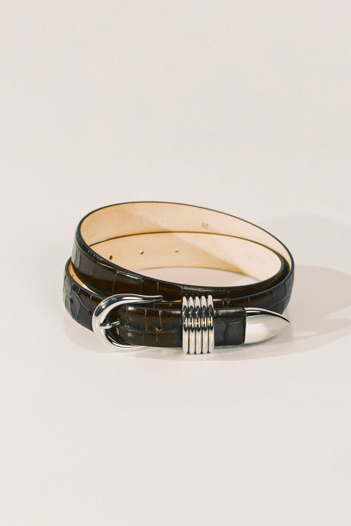 Hollyhock Dark Chocolate Croco Silver