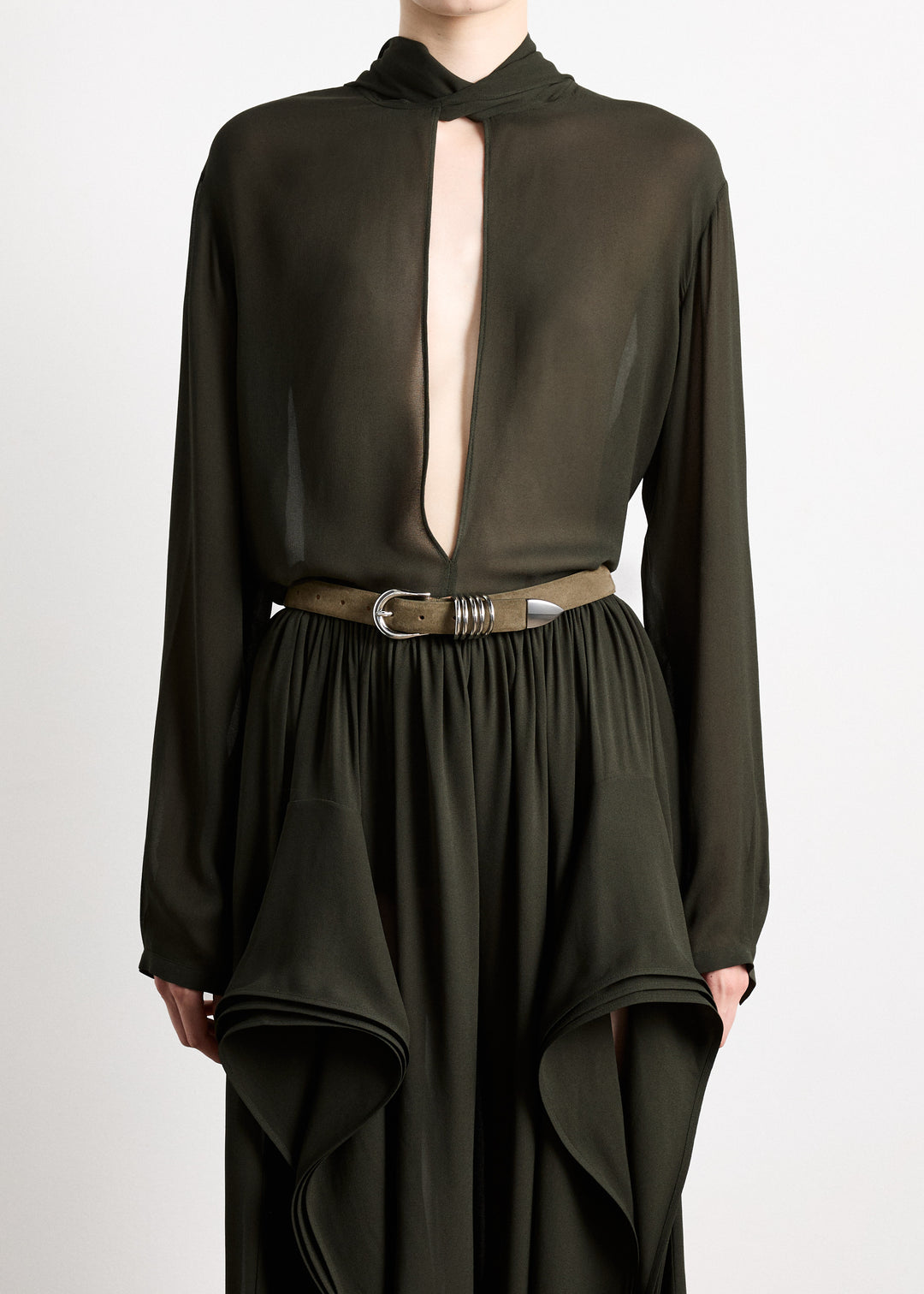 Hollyhock Olive Suede Silver