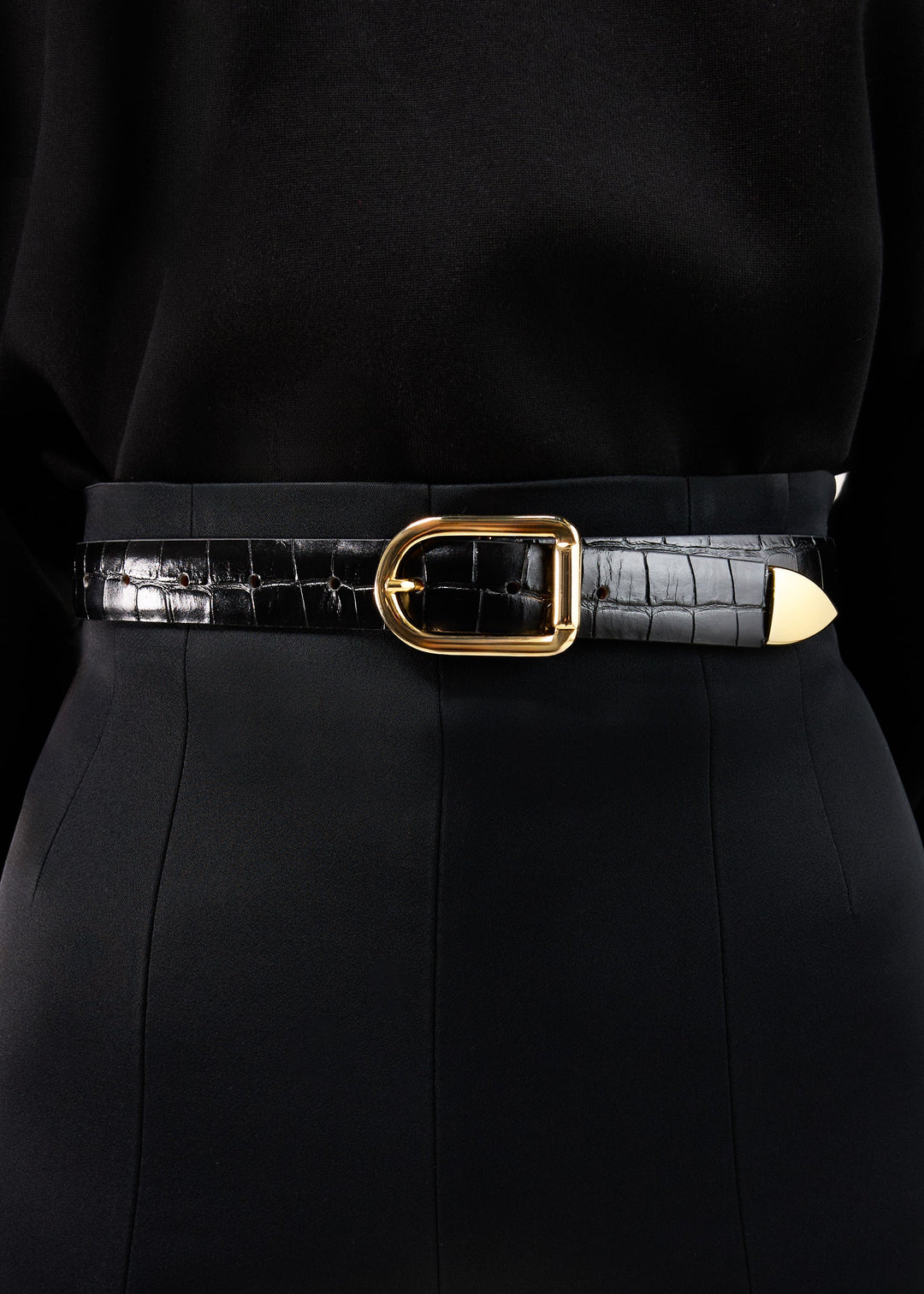 Mija Black Croco Gold Tip