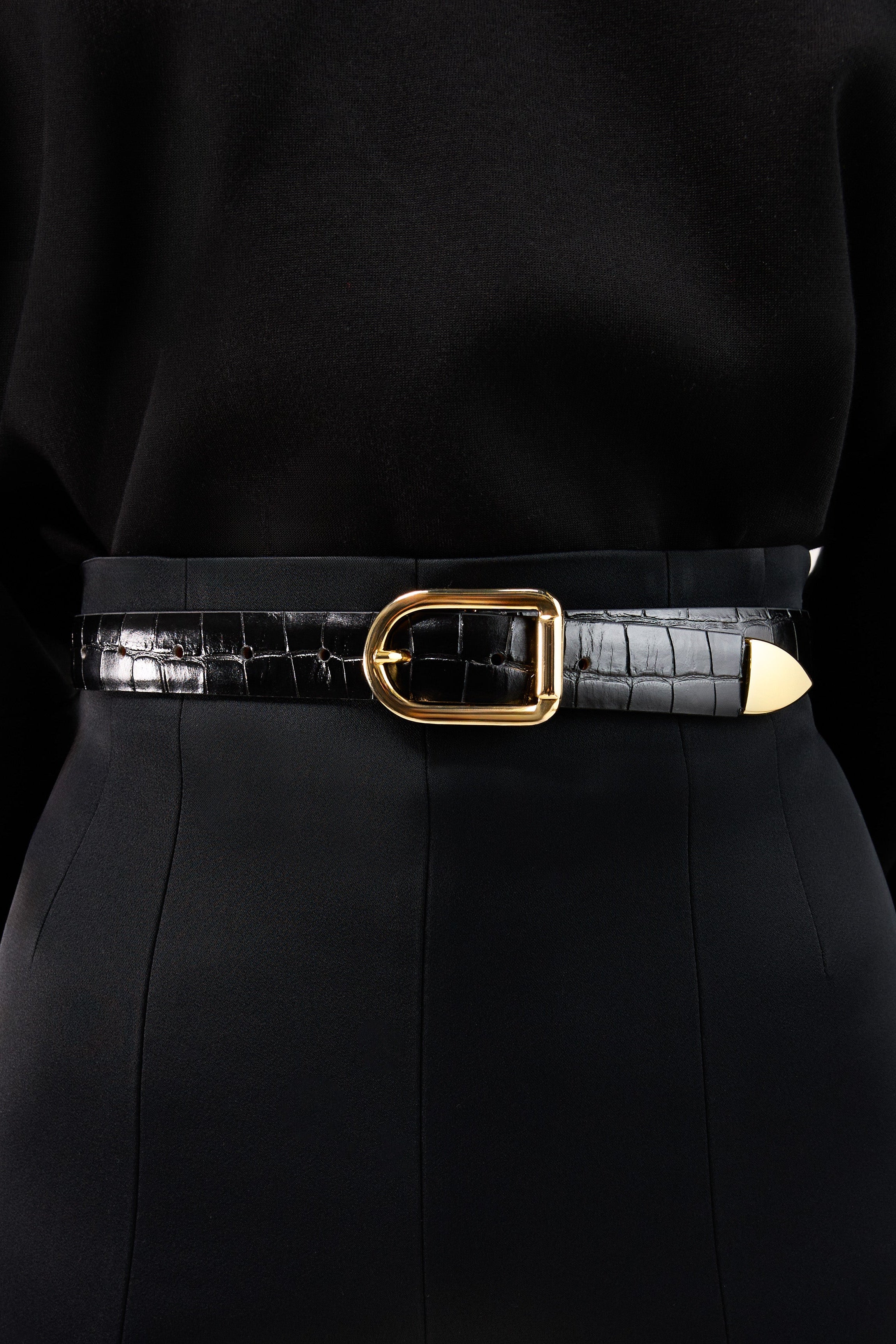 Mija Black Croco Gold Tip