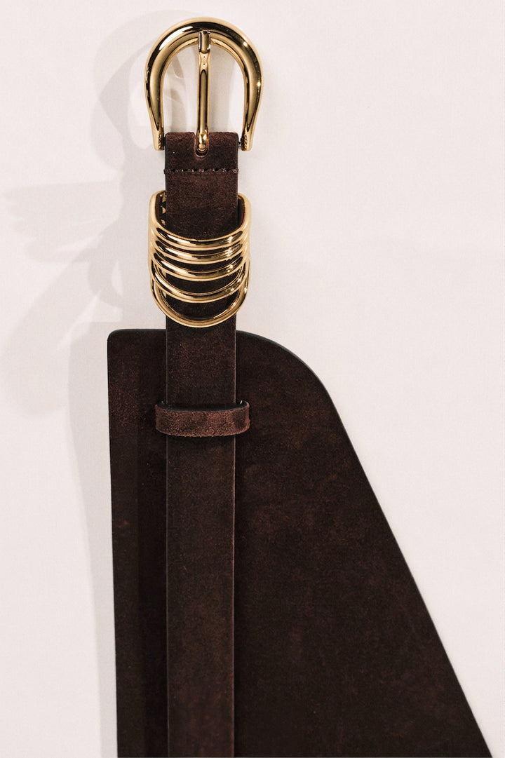 Bodice Belt Short Chocolate Suede Gold