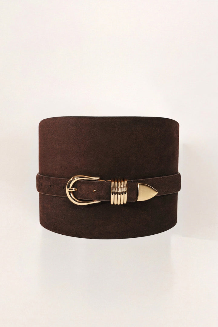 Bodice Belt Short Chocolate Suede Gold