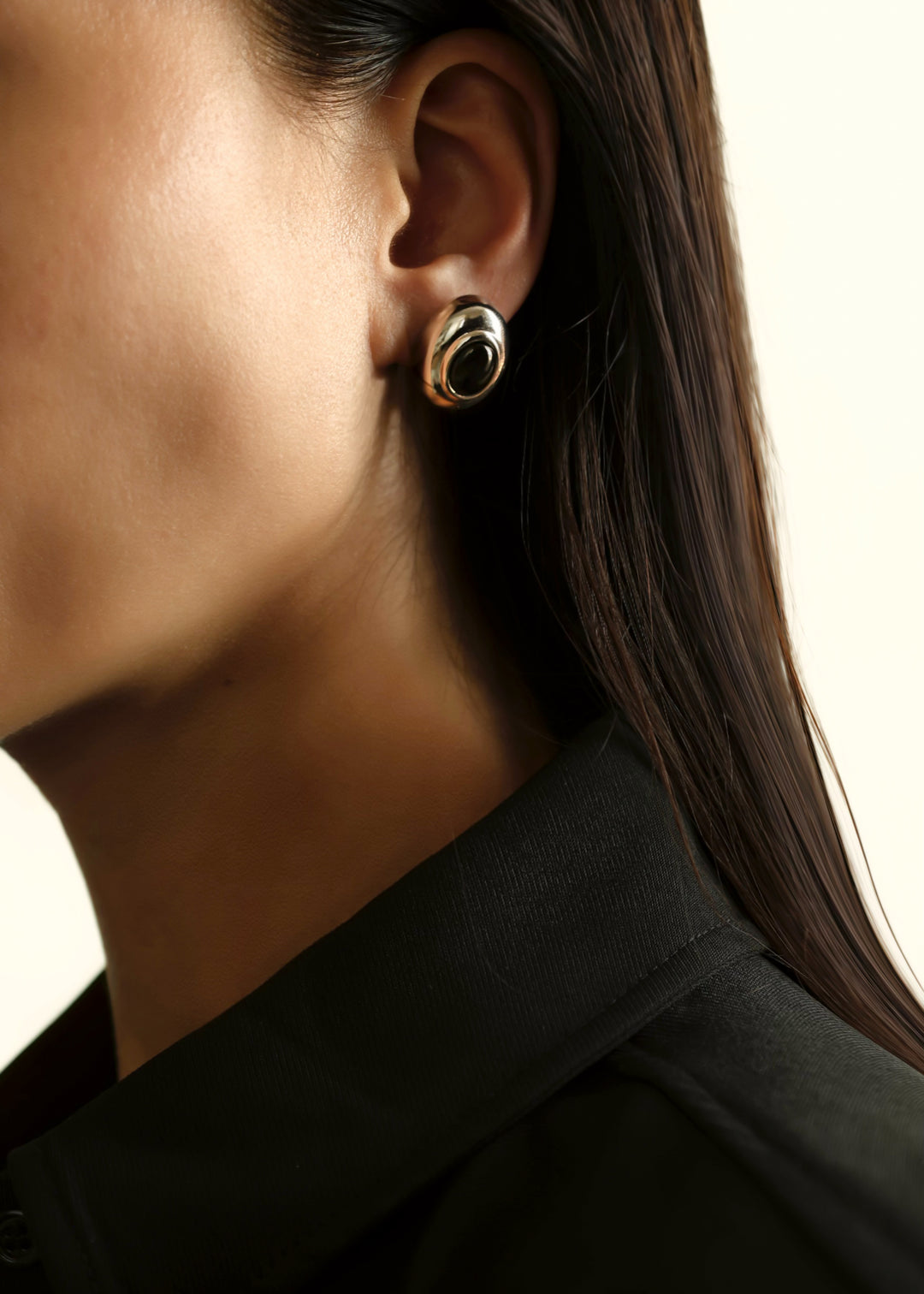 Stone Stud Earring Onyx & Silver