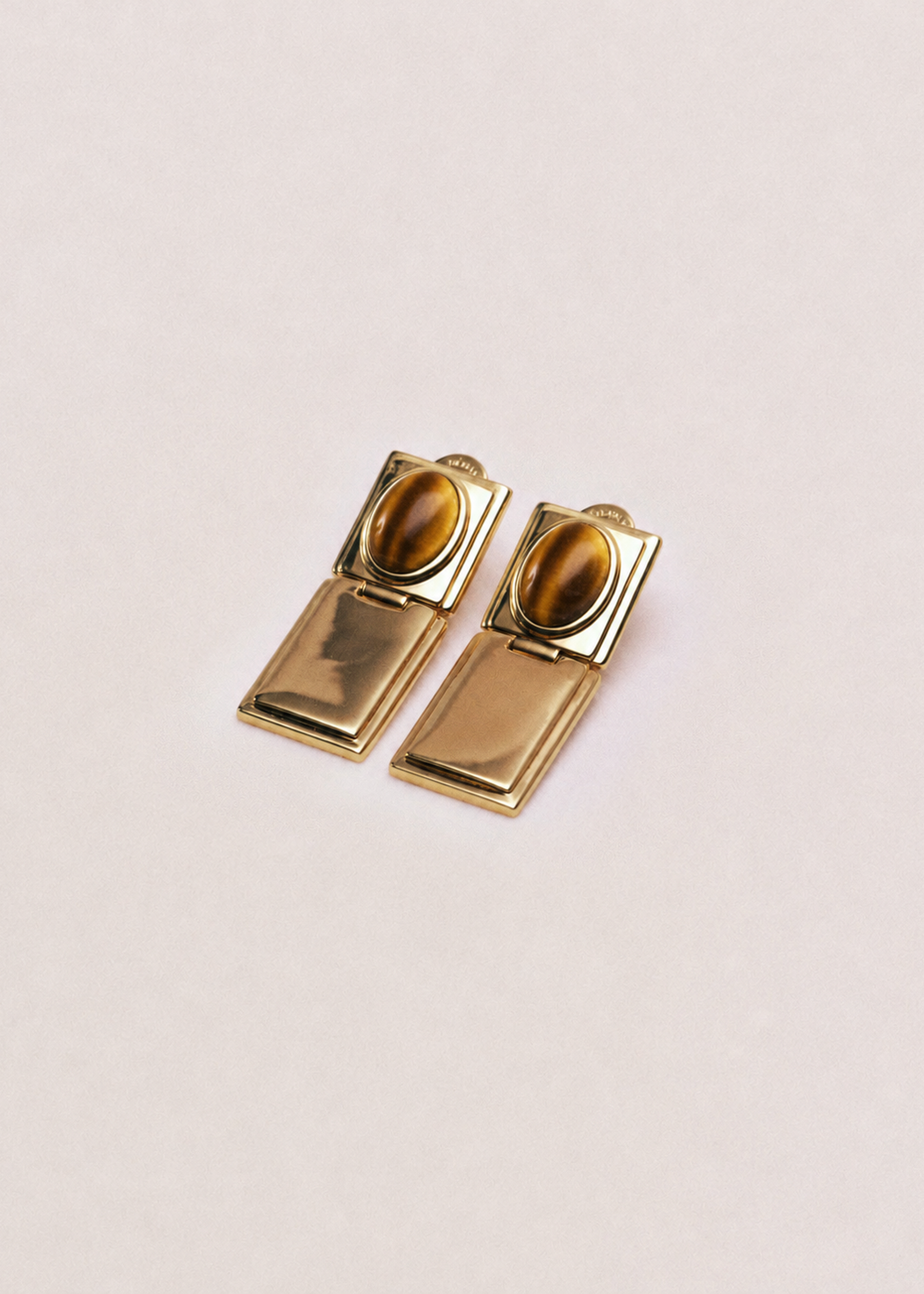 Stone Hinge Earring Tigers Eye & Gold