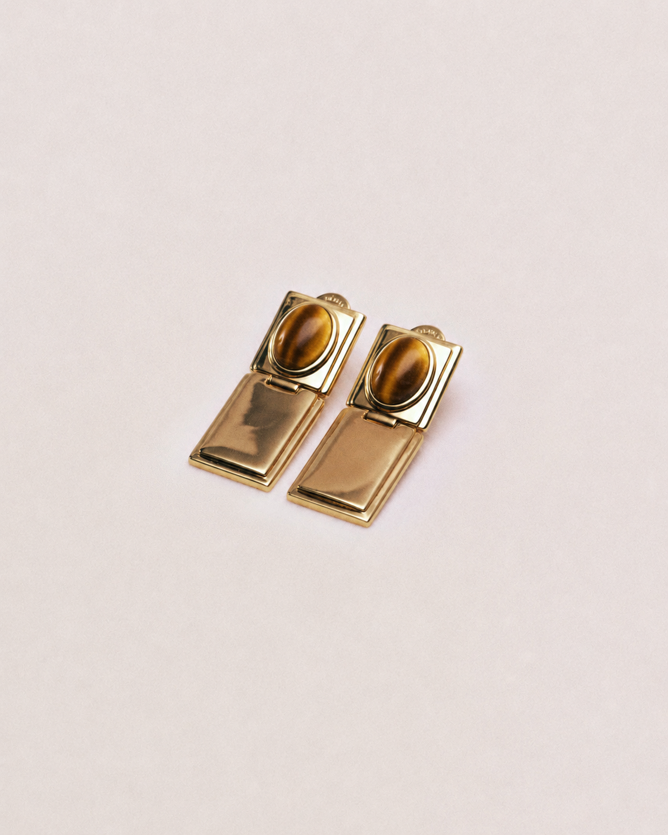 Stone Hinge Earring Tigers Eye & Gold