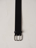 Déhanche Hutch Leather Belt - Classic black leather belt with a sleek silver buckle. Perfect for adding a touch of timeless elegance to any outfit.