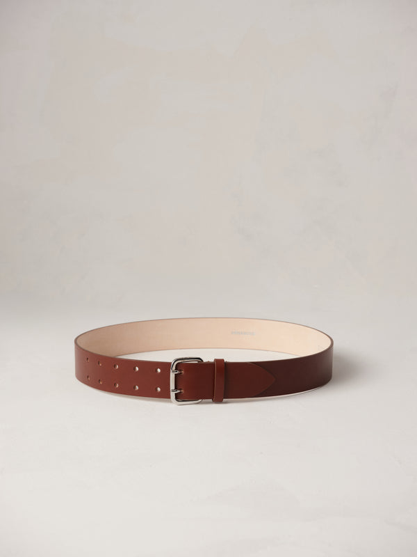 Déhanche Hutch Leather Belt - Classic brown leather belt with a silver buckle. Perfect for adding a touch of timeless elegance to any outfit.