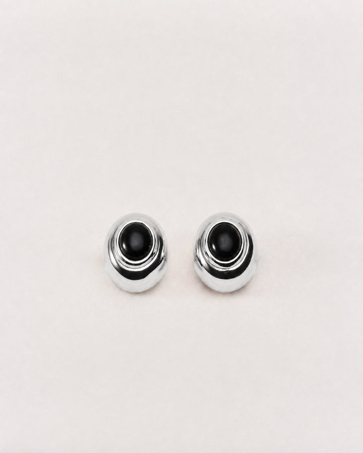 Stone Stud Earring Onyx & Silver