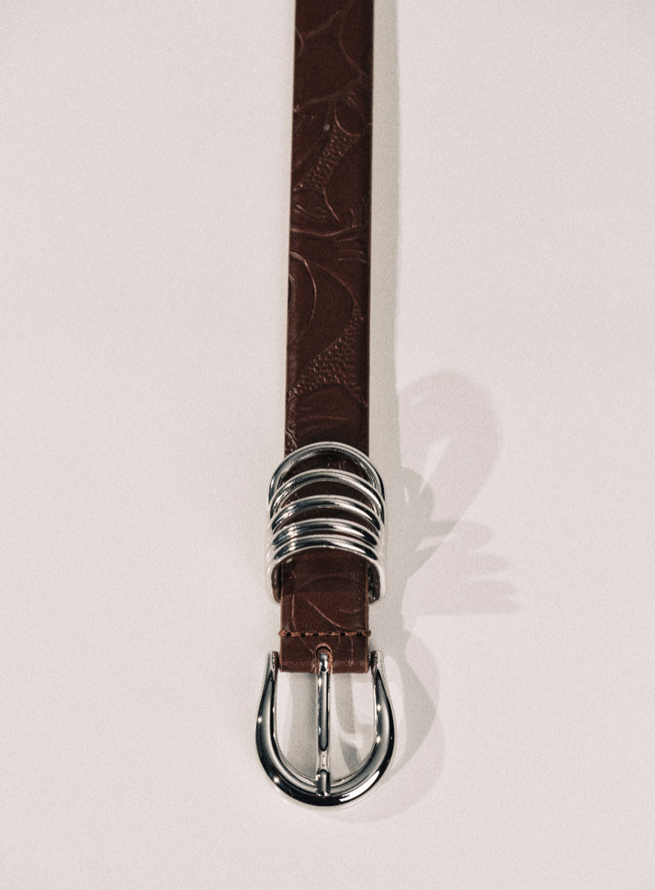 Hollyhock Embossed Floral Mahogany Silver